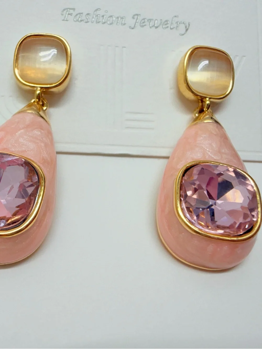 Pink Teardrop Earrings with Faceted Lilac Stones Lead and nickol free